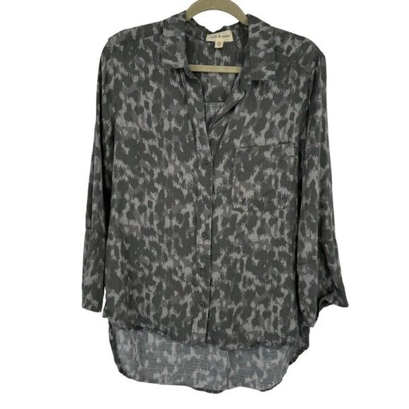 Cloth and stone woman's shirt top gray camo tincel button up size medium - Picture 2 of 12